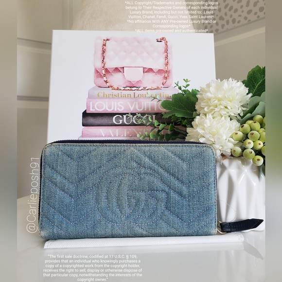 Authentic Pre-owned Denim & Pearl Gucci Marmont Zip Wallet - Picture 2 of 13